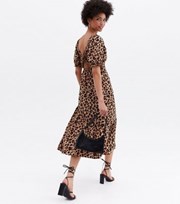 New Look Brown Leopard Print Cross Back Tiered Midi Dress